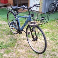 ※　取引終了　　※ 　　　　　　　 　　　　　　　　　　　　　　　27インチ　スポーツタイプ　自転車　大カゴ マットブルー　ママチャリ　通学用　ライト付き　鍵付き　カゴ付き　両立スタンド　キャリア付き　中古品の画像