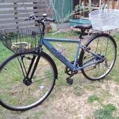 ※　取引終了　　※ 　　　　　　　 　　　　　　　　　　　　　　　27インチ　スポーツタイプ　自転車　大カゴ マットブルー　ママチャリ　通学用　ライト付き　鍵付き　カゴ付き　両立スタンド　キャリア付き　中古品の画像