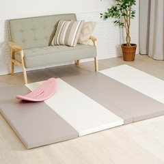 ちゃいなび シームレスプレイマット　ホワイト×グレー　Mサイズ ちゃいなび シームレスプレイマット 折りたたみ ベビーマット