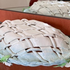 【ハンドメイド】水色花装飾バスケットの画像