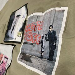 メンズ バンクシー風プリント ロングTシャツ Mサイズ アートデザイン 立体的の画像