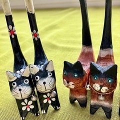 バリネコ 7匹 木製 バリ バリ島 ねこ ネコ 猫 かわいい 置物 デコレーション フィギュア 幸せ お守り お土産　雑貨 の画像