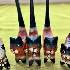 バリネコ 7匹 木製 バリ バリ島 ねこ ネコ 猫 かわいい 置物 デコレーション フィギュア 幸せ お守り お土産　雑貨 の画像
