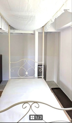 お姫様ベッド　天蓋付きホワイトフレーム すのこベッド シングル