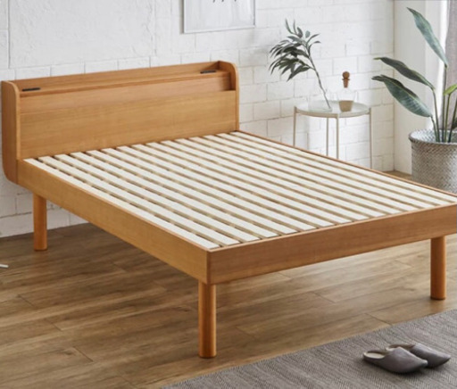 ★すのこベッド ダブル ベッドフレーム高さ3段階調節ナチュラル木目調 北欧 棚