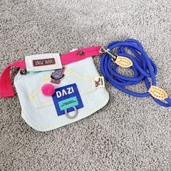 【S】犬用ハーネス　小型犬用　デニム　ハーネス　リード　ブルー　胴輪の画像