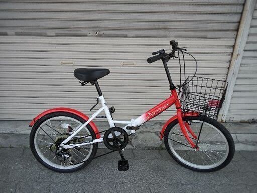 La Feriart]20吋 折り畳み自転車 外装6段(レッドXホワイト