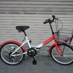 [La Feriart]20吋 折り畳み自転車 外装6段(レッド...