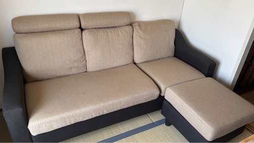 【値下げ〜6/7
】ソファ3人掛け　クッション　オットマン付き