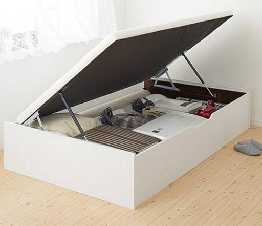 フレームのみ【アウトレット品】シングル 横開き 跳ね上げベッド 通気性抜群 省スペース ホワイト 4-16