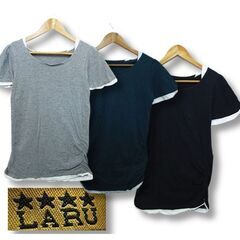ラルー　RALU 半袖カットソー レイヤードデザイン グレー／ダ...