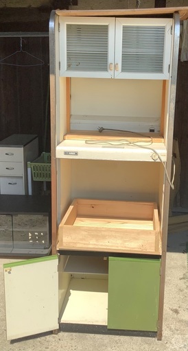 💚National製のスチール×木製の扉付き収納棚💚昭和レトロ家具