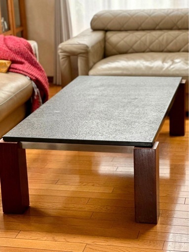 【高級家具】頑丈な黒グラナイト天板 ローテーブル（参考価格20万円）直接引き渡し