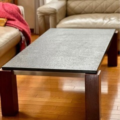 【高級家具】頑丈な黒グラナイト天板 ローテーブル（参考価格20万...