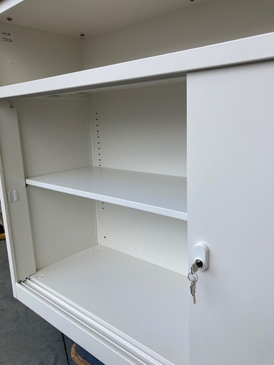 【OF-14】美品  ホワイト　ハイカウンター 鍵付き 引き違い書庫 受付カウンター 受付台  スチール インフォメーションカウンター