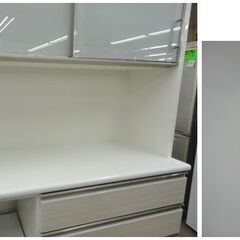キッチンボード 幅121×高206㎝ エナメル調 ホワイト ハイカウンタータイプ レンジボード 食器棚　西岡店 の画像