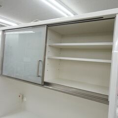 キッチンボード 幅121×高206㎝ エナメル調 ホワイト ハイカウンタータイプ レンジボード 食器棚　西岡店 の画像