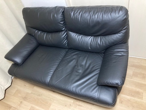 ニトリ ソファ 合成皮革 2人用ソファ( MK02KD Nシールド BK) 中古 ニトリ ソファー ソファ 傷・汚れに強い合成皮革 2人掛けソファ