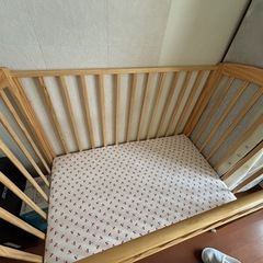 70×120cm カトージ ハイシートベビーベッド ナチュラル　マットレス付き の画像