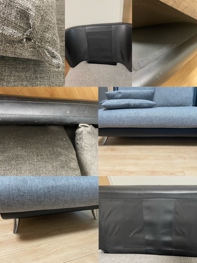 3人掛け ソファ カウチ ソファー クッション付き グレー 黒 