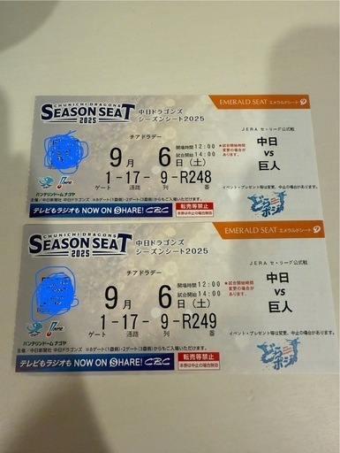 中日ドラゴンズ×巨人 バンテリンドーム エメラルドシート