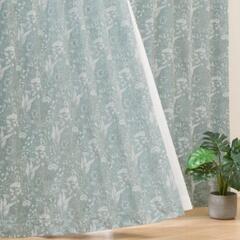 ニトリ　裏地付き　遮光・遮熱　カーテン　幅100x110cm　ブルーグリーンの画像