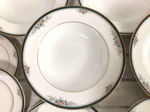 X938 Noritake/ノリタケ LANDON/ランドン パーティーセット 全15点 プレート/スープ皿 グリーン 金彩 現状品