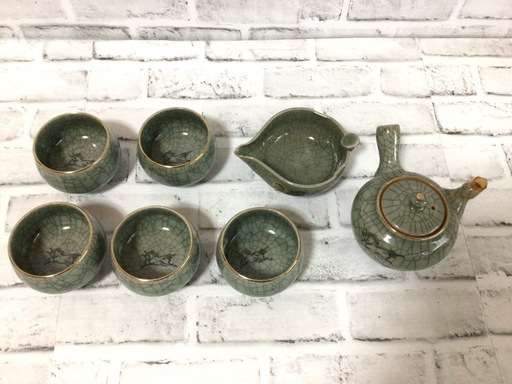 X934 相馬焼 茶器セット 急須/湯呑み茶碗/湯冷まし 駆馬/跳馬