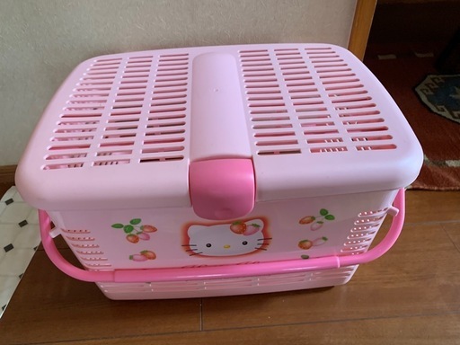 キティちゃんバスケットピンクの入れ物おもちゃ入れ、ピクニック