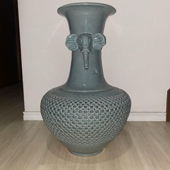 青磁特大（高さ64cm）壺・花瓶・傘立て・床の間 耳付きすかし