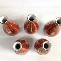X392 未使用 九谷焼 永楽 徳利 5本 酒器 赤絵 金彩 鳳凰 陶磁器 骨董品 現状品の画像