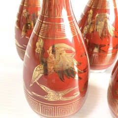 X392 未使用 九谷焼 永楽 徳利 5本 酒器 赤絵 金彩 鳳凰 陶磁器 骨董品 現状品の画像