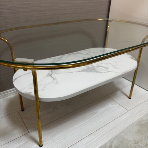 Francfranc ガラス 大理石 ローテーブル