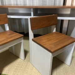 長机＆椅子2脚　子ども　勉強机　作業机　デスク　アンティーク　の画像