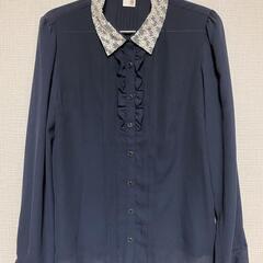 【春・夏】【L】シャツ　ブラウス　レース　長袖　シースルー