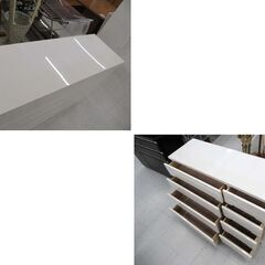 4段チェスト 幅 約120cm ホワイト系 エナメル塗装 鏡面 引出し×8 ローチェスト タンス 箪笥 衣類収納 収納家具 苫小牧西店の画像