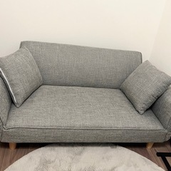 【美品】LOWYA  2人掛け リクライニングソファ 天然木脚 【ファブリック】グレーの画像