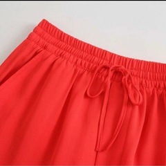 【 XS 】赤色　フルイドパンツ　ハイウエスト　RED ZARA カジュアルの画像