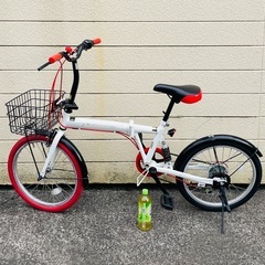 折り畳み自転車 20インチ リアサスペンションハンドル カゴ ライト付 シマノ製6段変速 自転車 小径車 ミニベロ 通勤 通学の画像