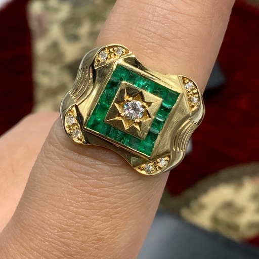 K18 ダイヤ　エメラルド　リング　8.1g 約15号