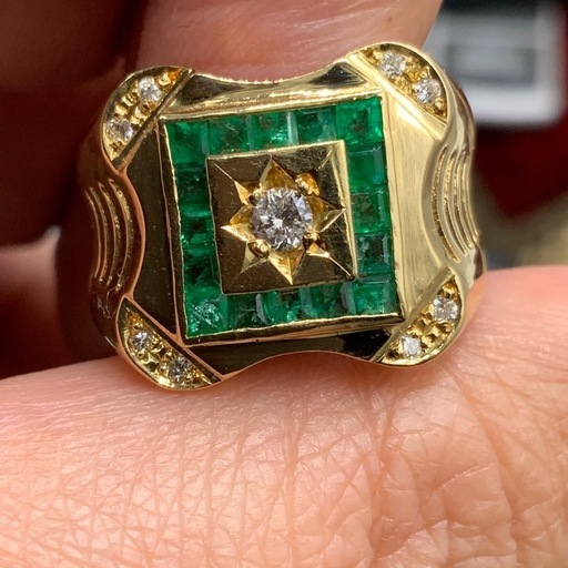 K18 ダイヤ　エメラルド　リング　8.1g 約15号