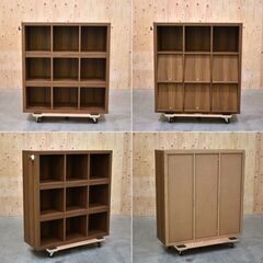 ≪zyt2079ジ限≫ ディスプレイラック 本棚/マガジンラック 幅115cm 奥行40cm 高さ120cm 3x3/9マス/6枚扉 シェルフ/飾り棚/フラップ扉/ディスプレイ扉/おしゃれ/中古家具/宮城県仙台市 70329-06の画像