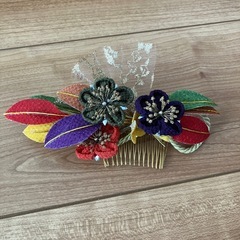 多色刺繍花の和風髪飾り