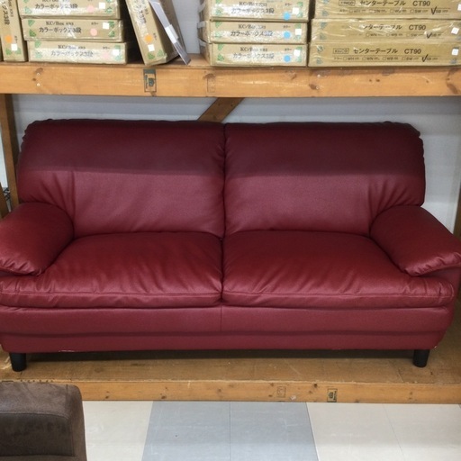 春日市?合皮ソファ?定価¥59,970?２人掛け? 3人掛け?赤色?オシャレ?