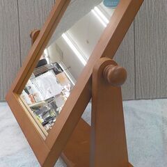 卓上ミラー 幅40×高38.5㎝ 木製 ブラウン 鏡 小型 置き型ミラー 西岡店の画像