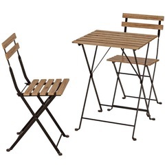 【引取限定】IKEA イケア TÄRNÖ テルノー テーブル＆チェア2脚 屋外用, ブラック/ライトブラウンステイン