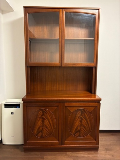 ★NATHAN サークル ガラス キャビネット 木製 マホガニー 英国ヴィンテージ ネイサン 飾り棚 本棚 カップボード ブ ックシェルフ