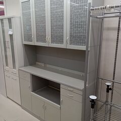★ジモティ割あり★  食器棚 グレー×グリーン W139×D45...