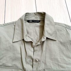 美品☆ZARA クロップドシャツジャケット ☆コットン100%の画像