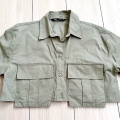 美品☆ZARA クロップドシャツジャケット ☆コットン100%の画像